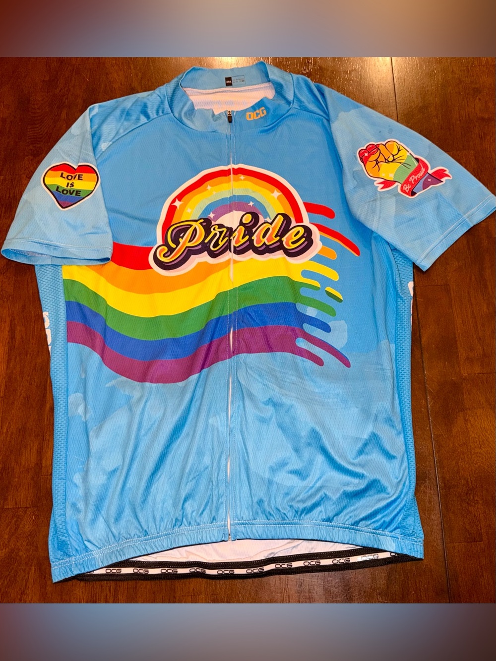 OCG LGBT Pride Rainbow Icon Full Zip Short Sleeve Cycling Jersey Pockets 4XL